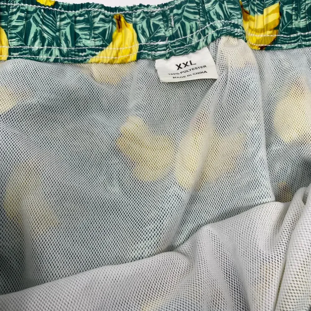 Peter Millar Mens 2XL Green Banana Pattern Stretch Waist‎ Swim Trunks